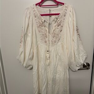 Anthropologie Cream Embroidered Dress